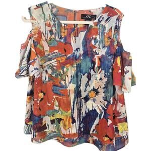 Midnight Velvet Multi Color Splash Dropped Shoulder Blouse Art To Wear LARGE
